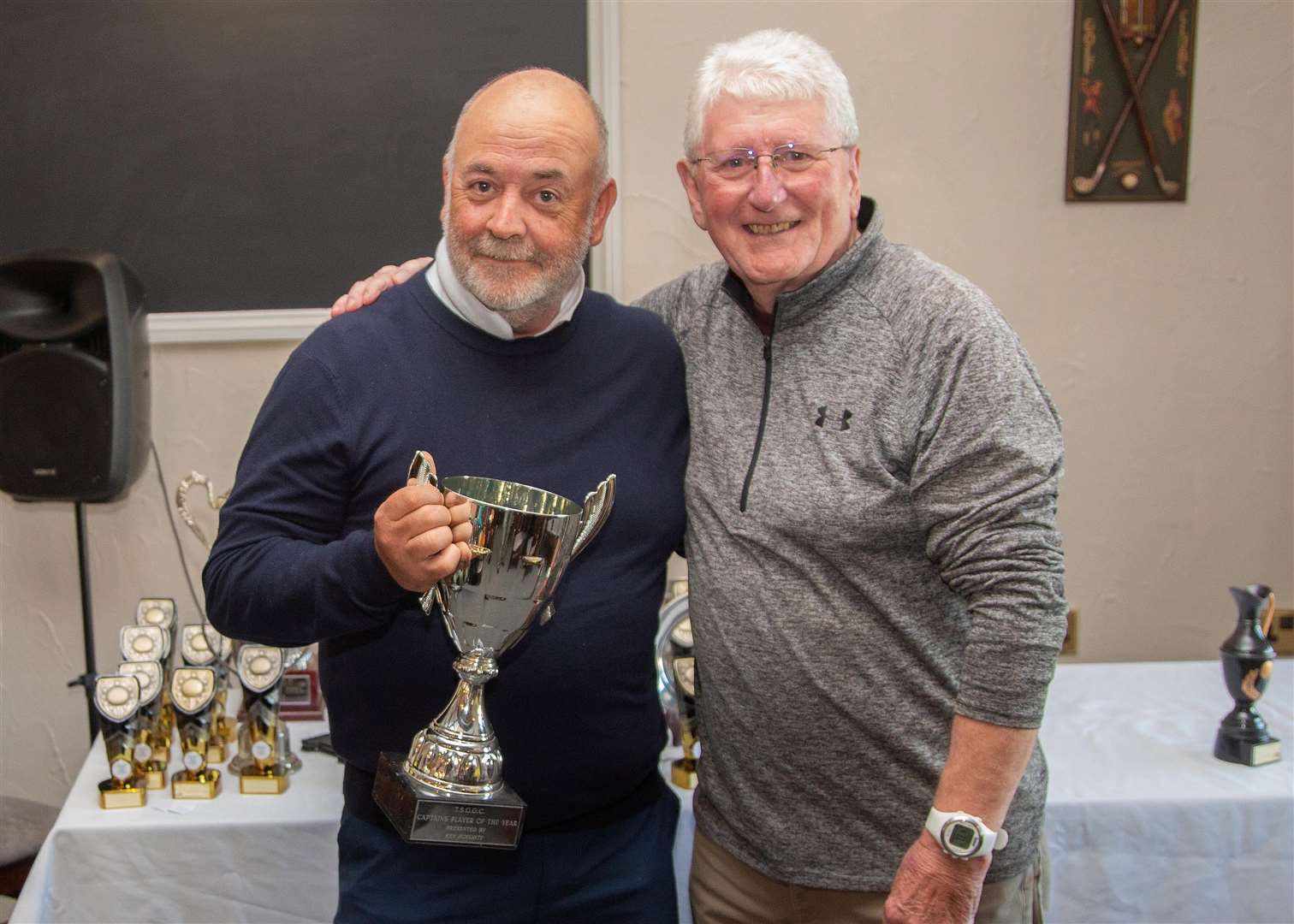 2024 Tydd St Giles captain Neil John nominated player of the year to Luke Stanford. Trophy sponsor Ken Doughty, right, presented Luke with his trophy