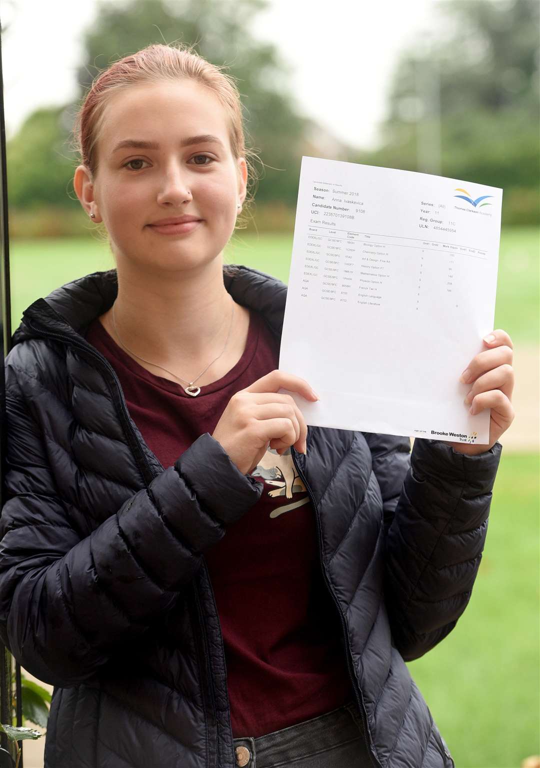 GCSE results day at Thomas Clarkson Academy. Anna Ivaskevica 6 9s and 2 8s. (3757387)