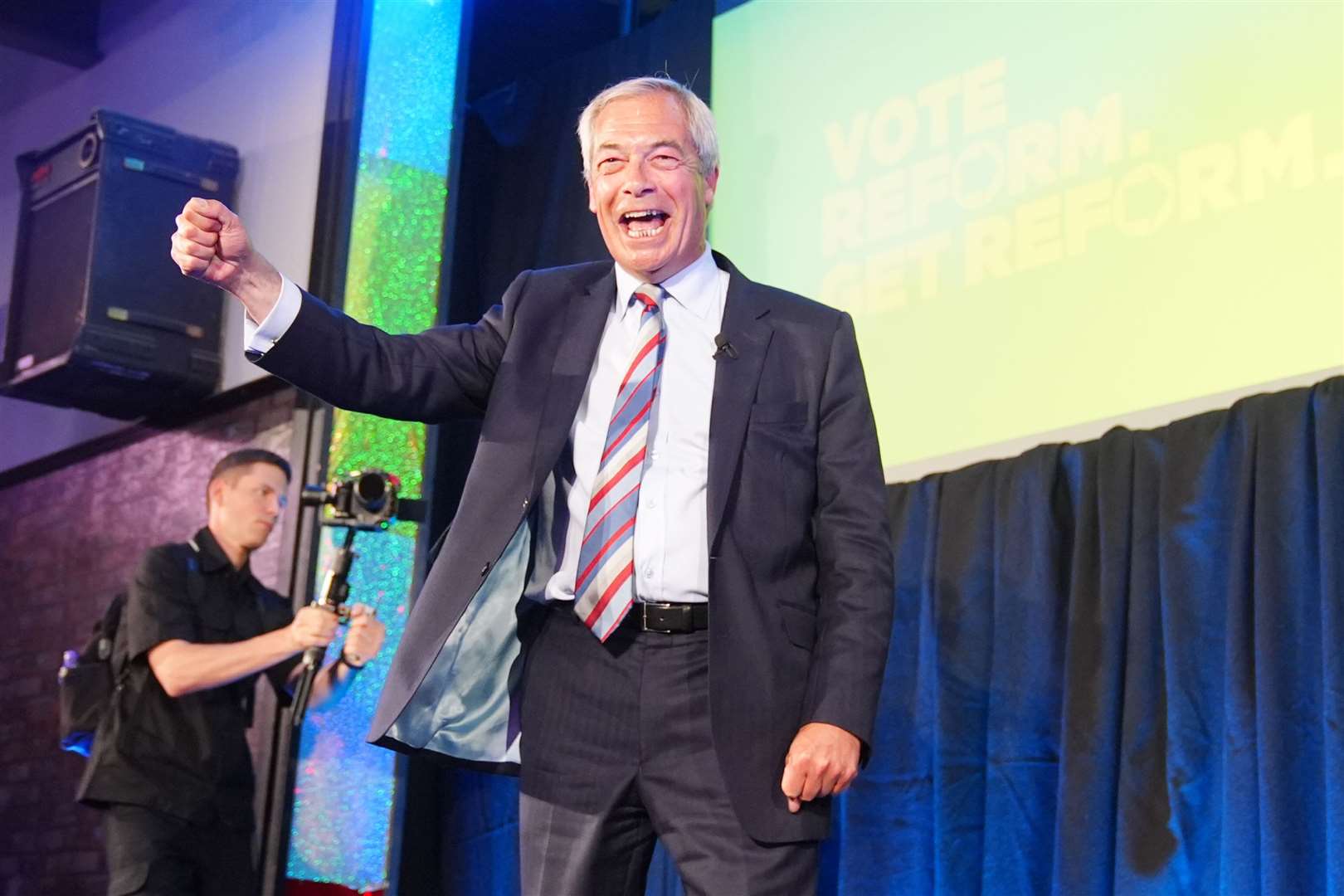 Nigel Farage during a visit to The Big Club in County Durham, after Reform made gains against Labour and the Conservatives across England in local polls (Owen Humphreys/PA)