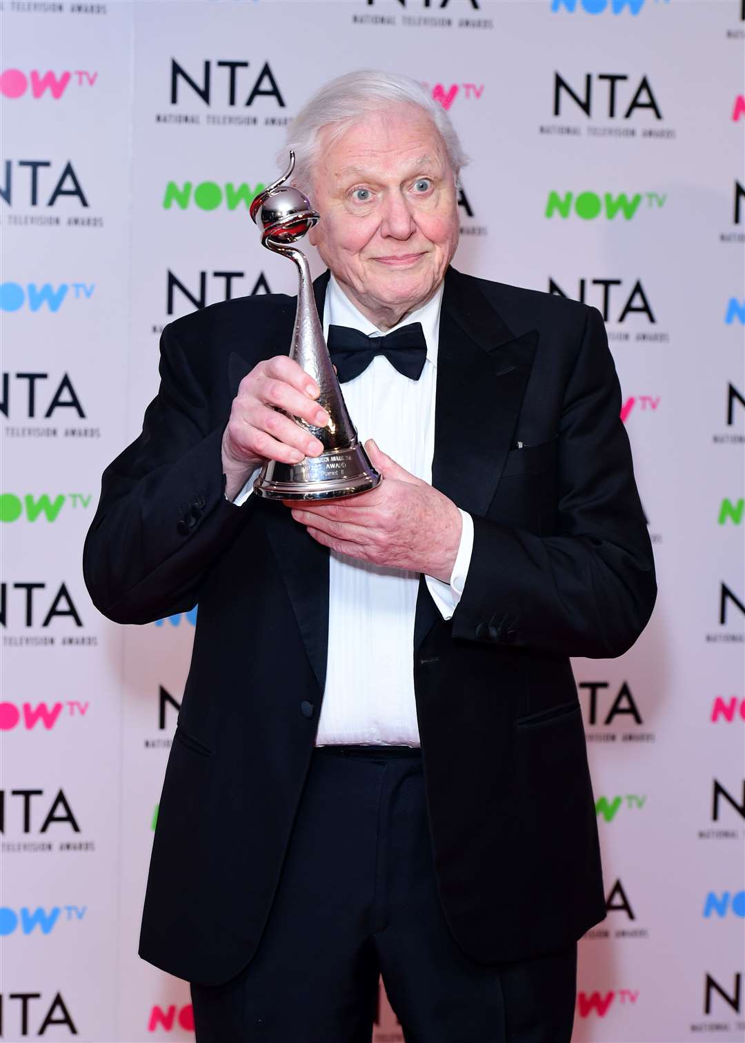 Sir David Attenborough in the press room with the Impact award at the National Television Awards in 2018 (Ian West/PA)