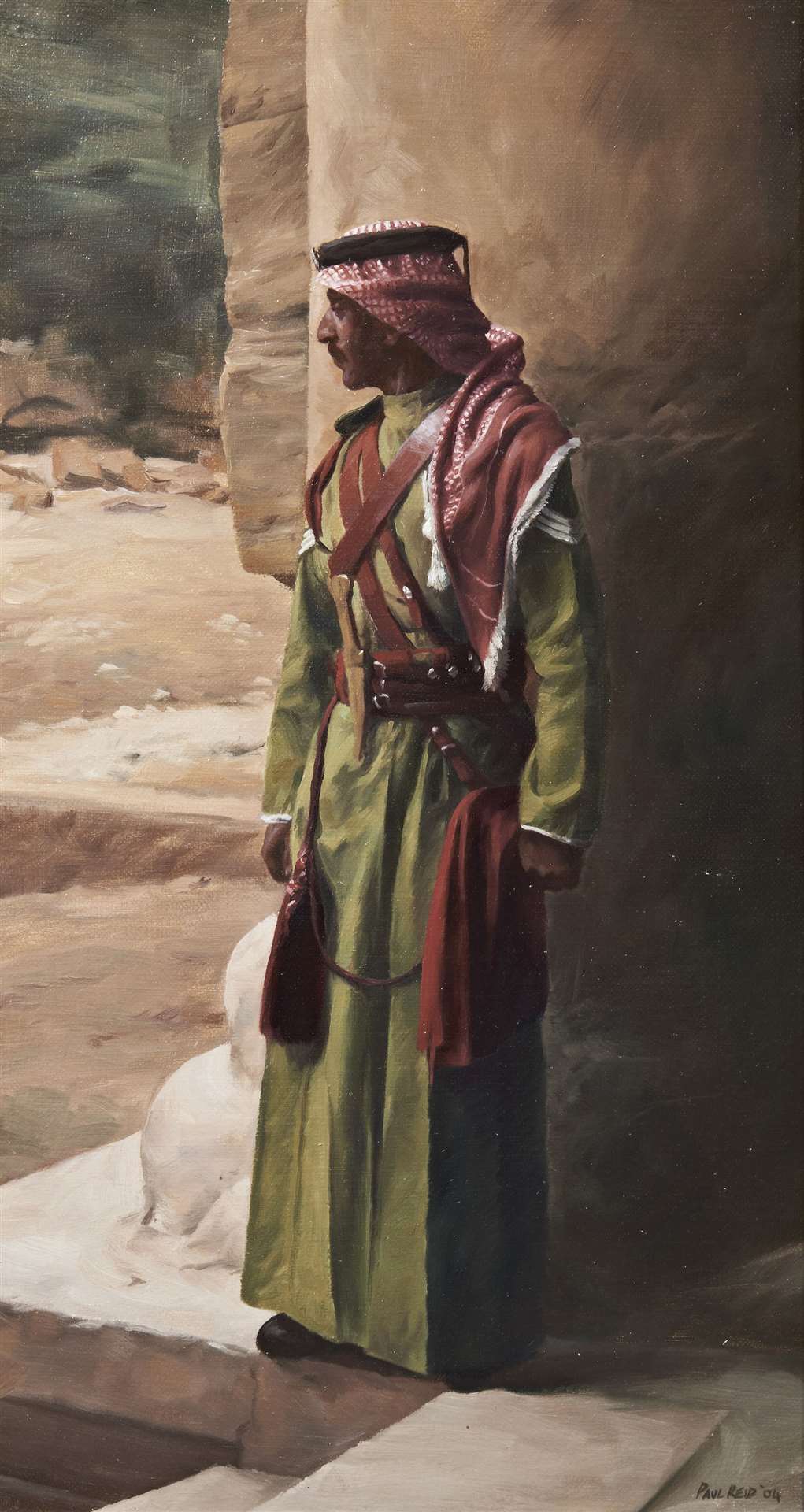 A painting by Paul Reid of a man at Petra in Jordan made during Charles’s visit to the country (The Royal Collection/PA)