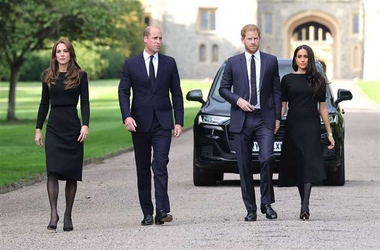 The now Princess of Wales, the Prince of Wales and the Duke and Duchess of Sussex walk to meet members of the public at Windsor Castle in Berkshire following the death of the Queen (Chris Jackson/PA) (61597419)