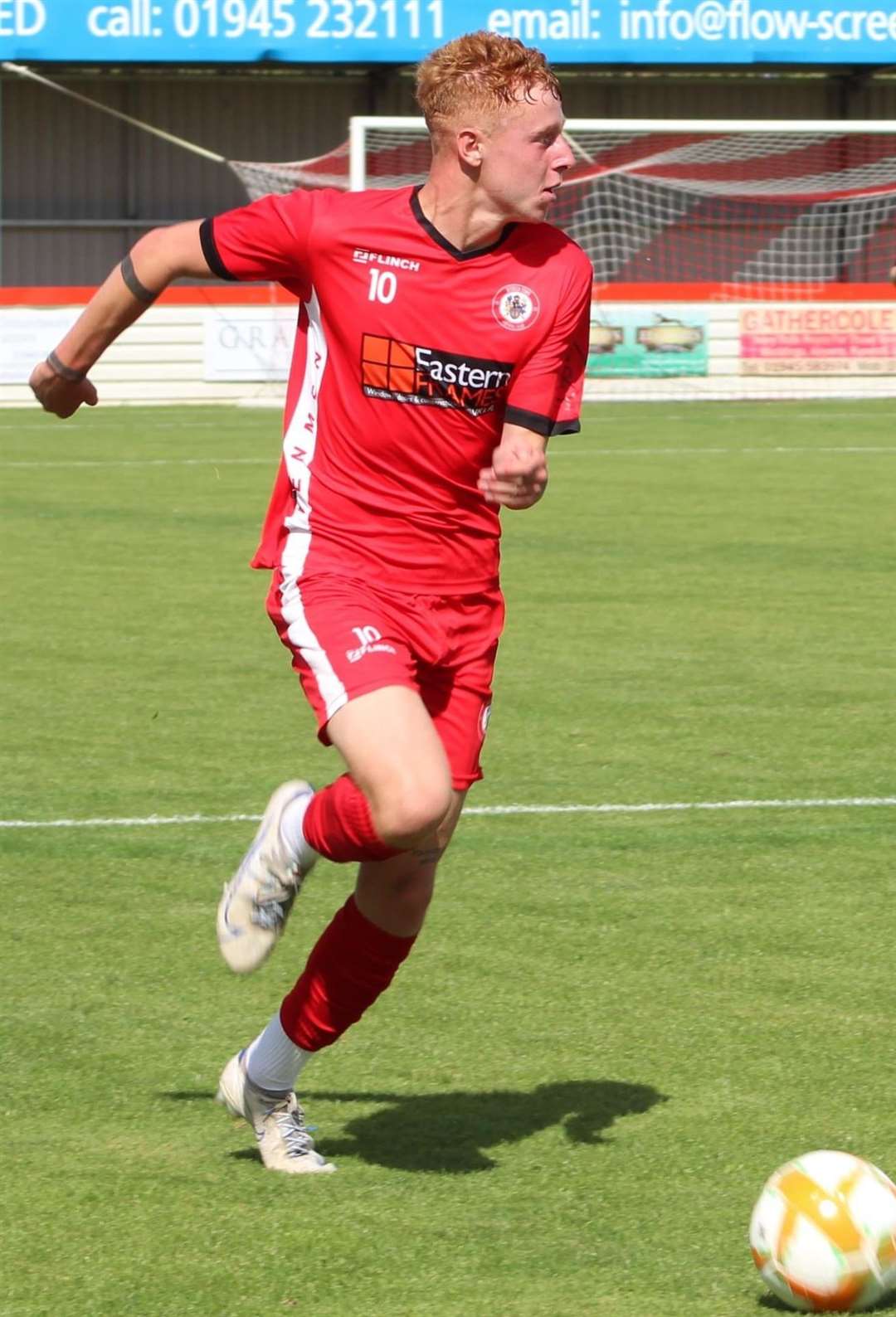 Matteo Perkins, seen here in action for Wisbech, scored twice on Wednesday evening for Parson Drove