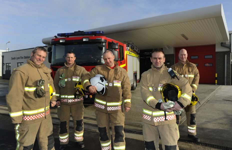 South Lynn Fire Station, White Watch,'LtoR, Phil Tinkley, Dave Copeland, Andy Littler (Watch Manager), Paul Edwards, Ian Herdman ANL-150127-175230009