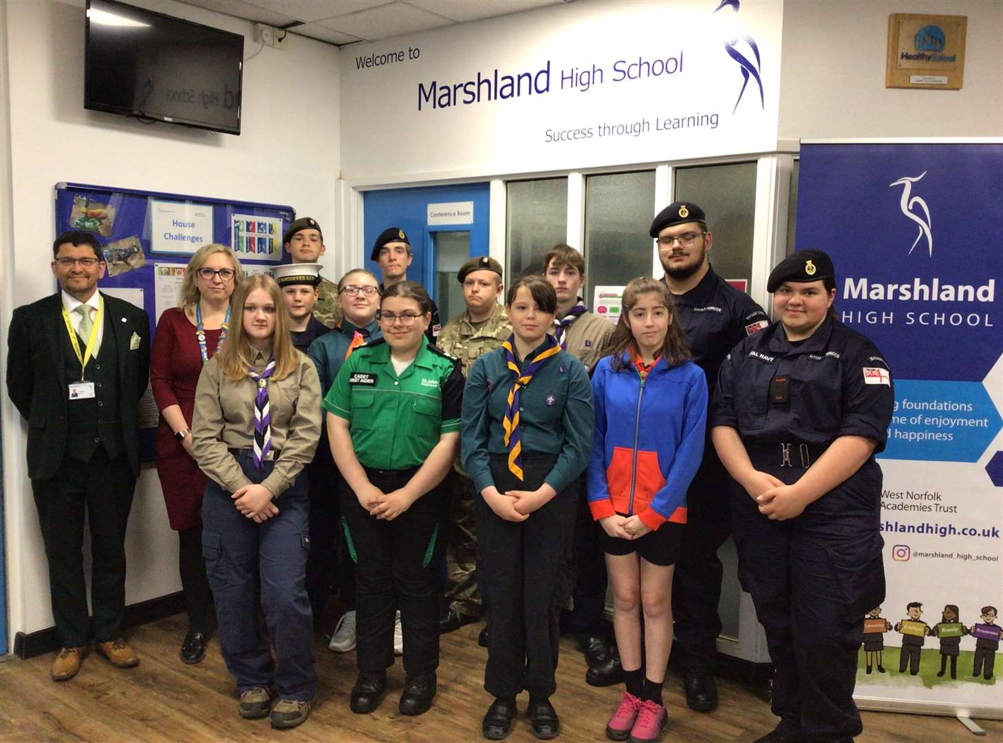 Students at Marshland High School mark the 80th anniversary of VE Day. Picture: Barking Dog Media