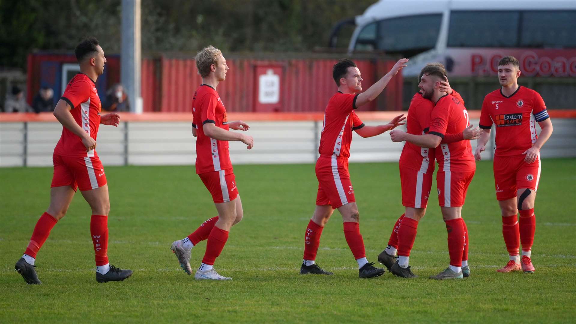Wisbech Town celebrate their equaliser against Lincoln United