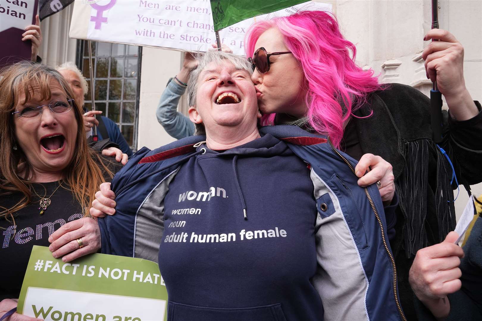 Campaigners for For Women Scotland celebrated the ruling outside the Supreme Court (Lucy North/PA)