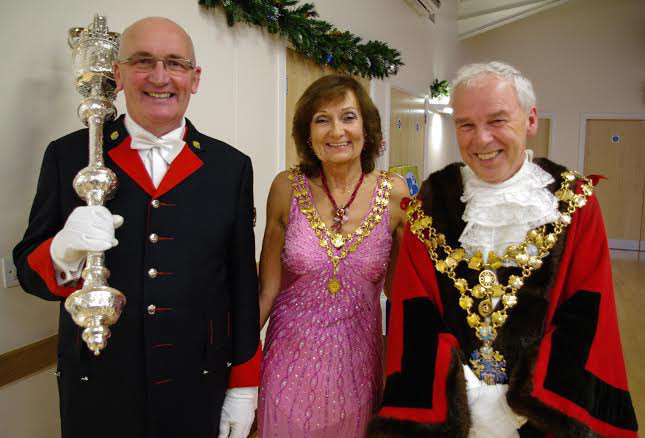 Mayor David Hodgson with wife Judy and Beadle, Trevor Longmuir