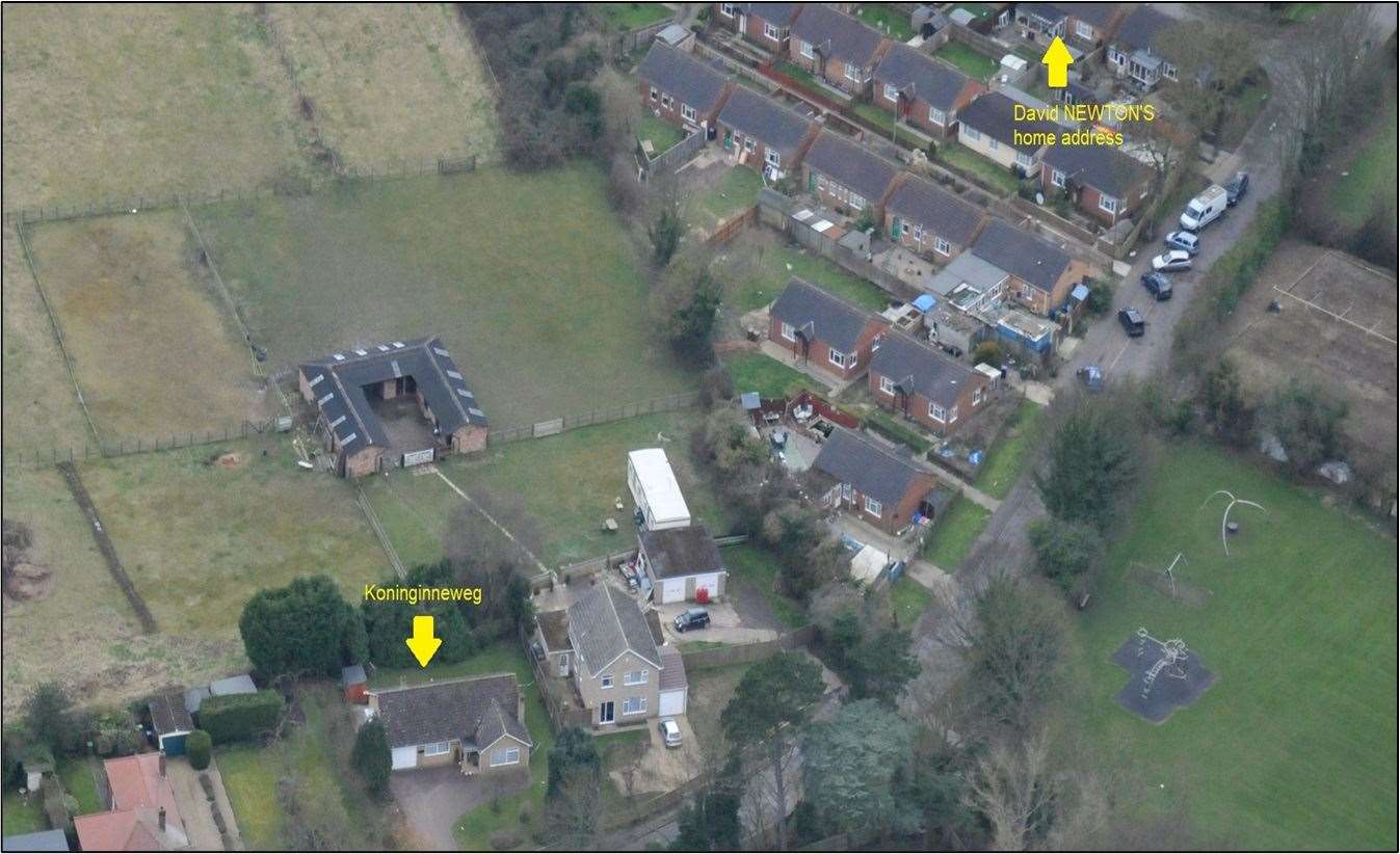 An aerial map showing Una Crown and David Newtons homes