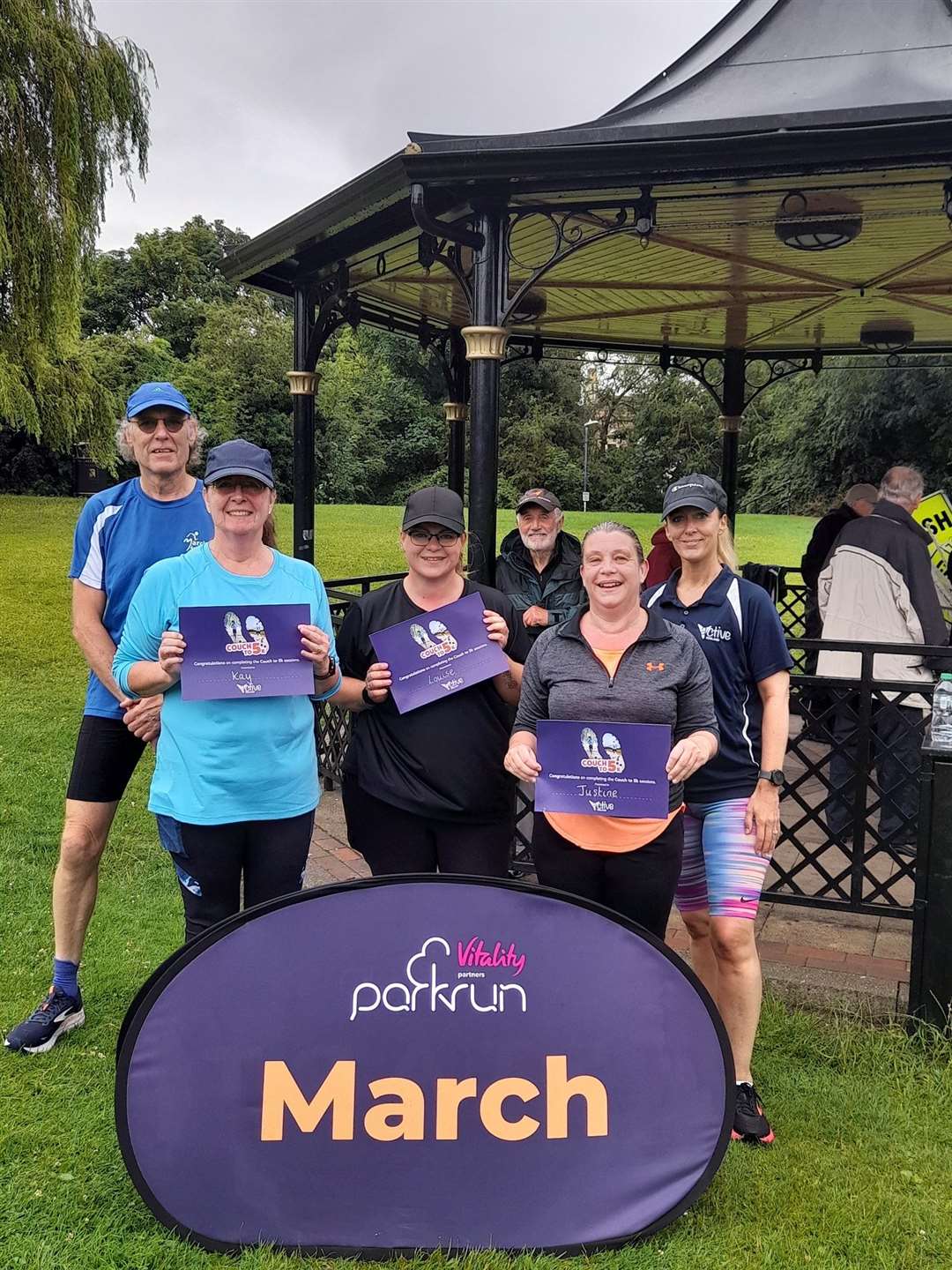 Successful couch to 5k participants. Foreground from left run leader Bryan Newman, Kay Newman, Louise Edis, Justine Westbrook, Active Fenland’s Dawn Goodley.