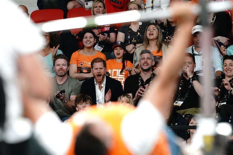 The Duke of Sussex cheers on competitors during the Powerlifting event at the Invictus Games 2022 (Aaron Chown/PA) (61596362)