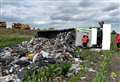 Lorry on its side after accident