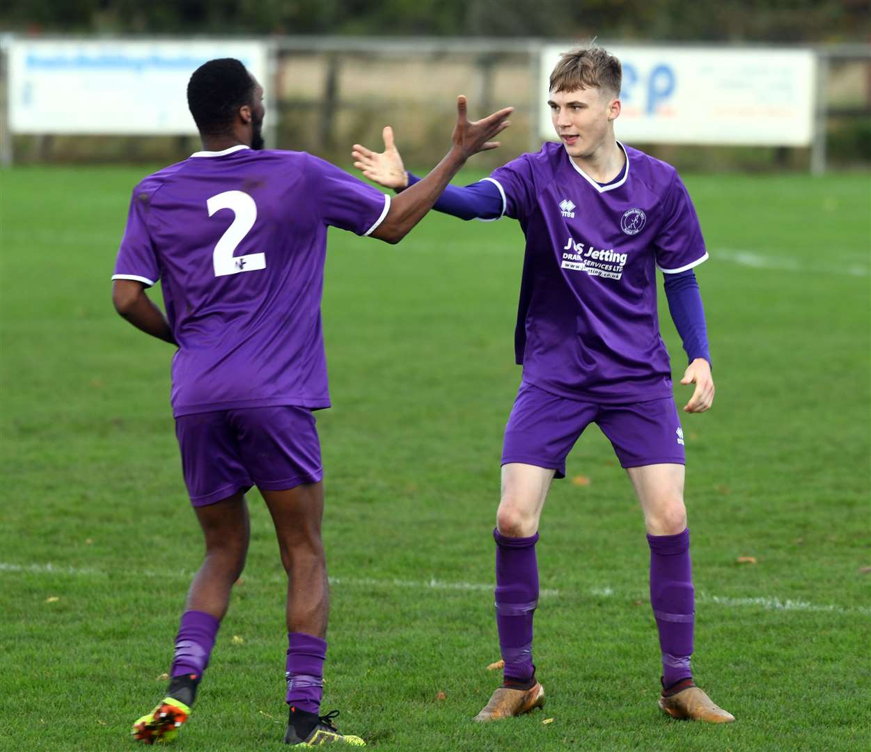 Seco Embalo celebrates with Harvey Neale after the striker's second goal.