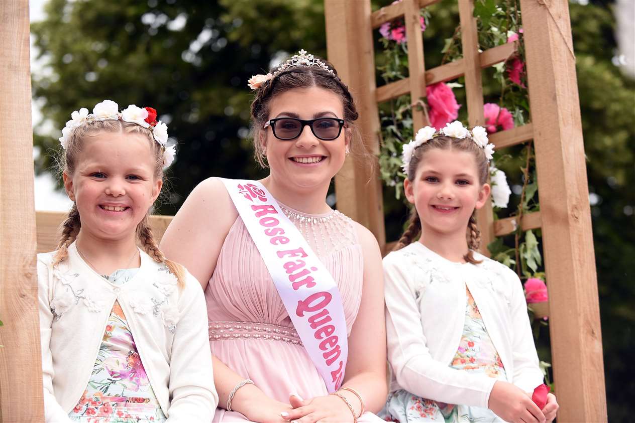 Rose Queen Julie Barnard, centre, with Abbigail Myles and Katie Gordan
