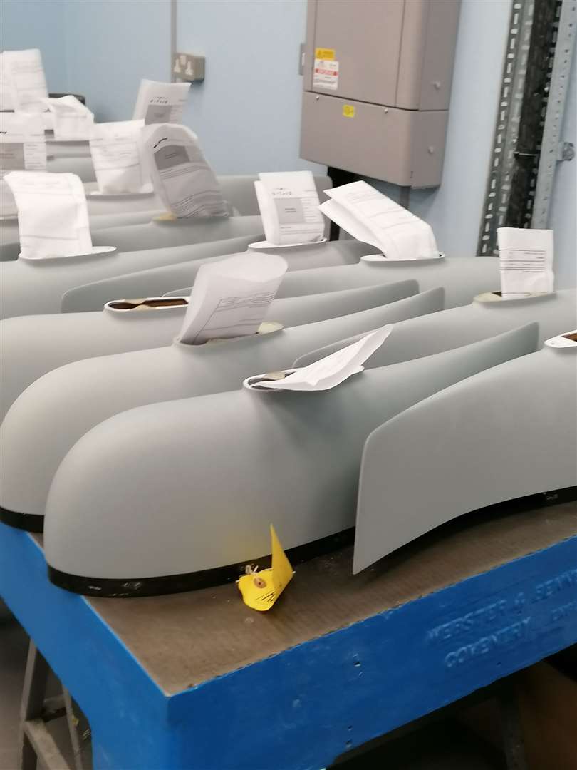 Some completed wing tips for drones operated by the British Army to help with surveillence. (41922709)