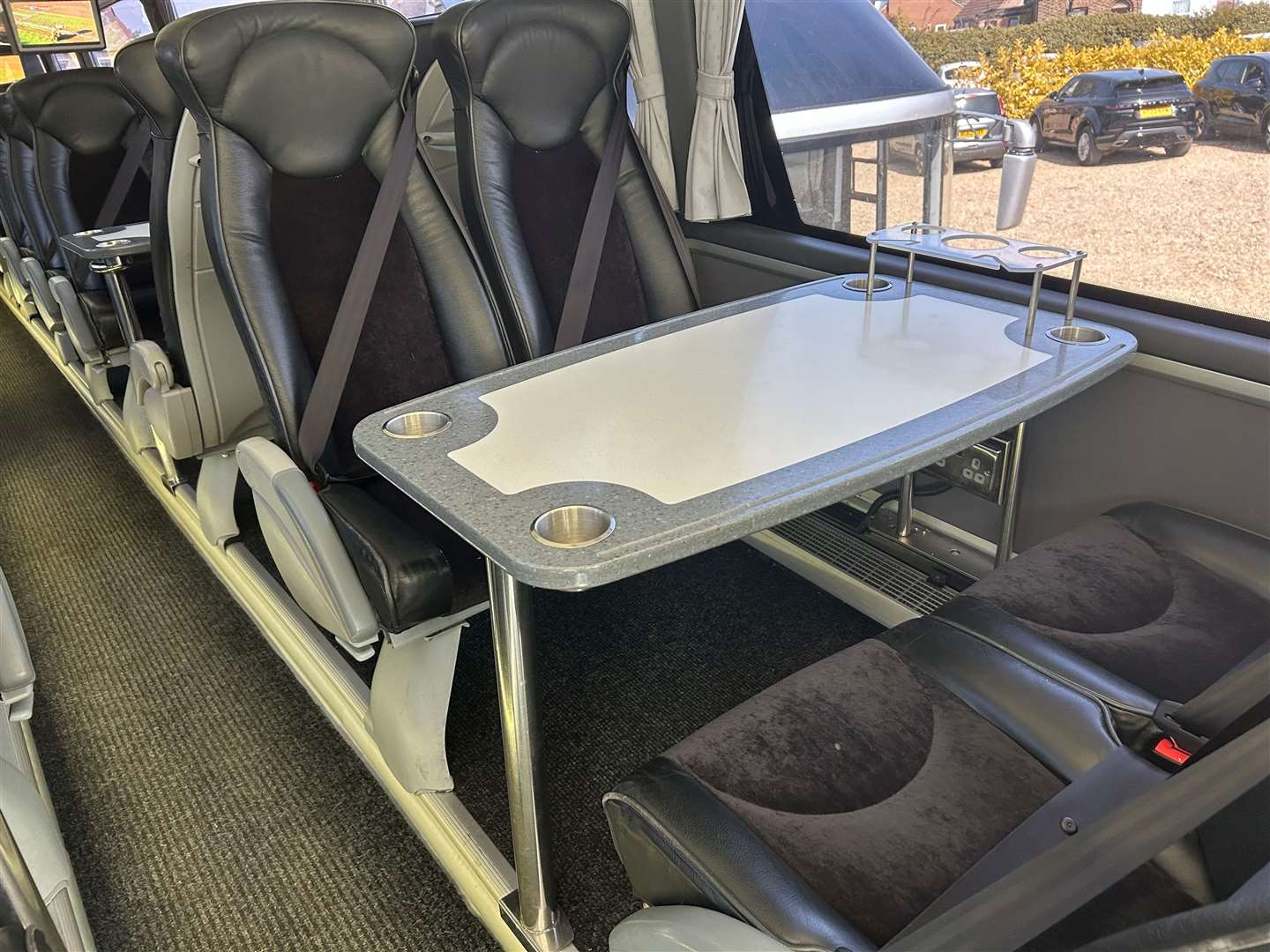The bus is set out for a fine-dining experience