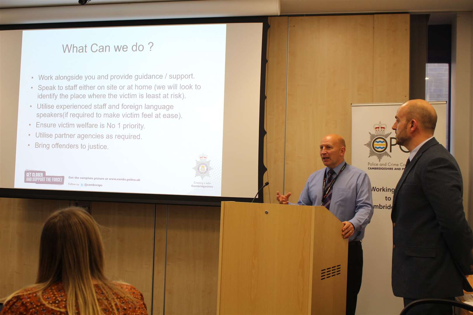 Det Sgt Chris Acourt and Nick Webber speaking at the event. (26622775)
