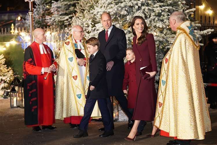 Prince George, the Prince of Wales, Princess Charlotte and the Princess of Wales leaving after attending the Together At Christmas Carol Service at Westminster Abbey (James Manning/PA) (61597407)