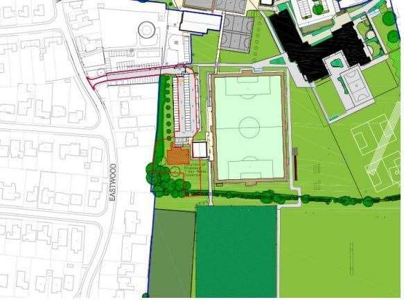 The application site (edged in red) below, is situated in the south western corner of the school site, west of the markedplaying field. (36325652)