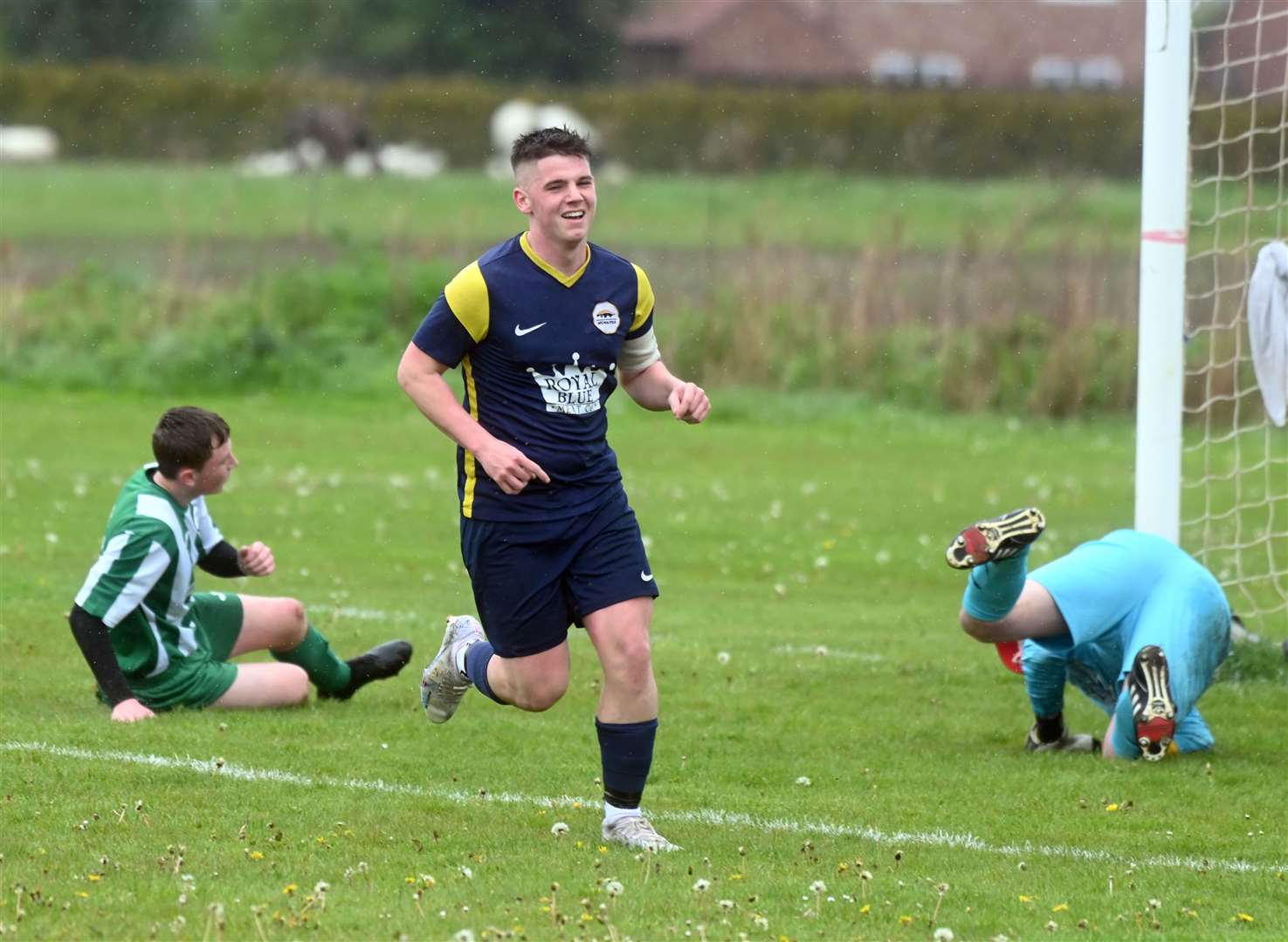 AFC Emneth Reserves (blue) celebrate another goal against Soham Town A. Picture:Adam Fairbrother
