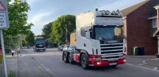 The convoy of lorries set off from Chatteris to Peterborough City Hospital passing through Benwick on their way. Photo DMJ Imagery Ltd. (35095438)