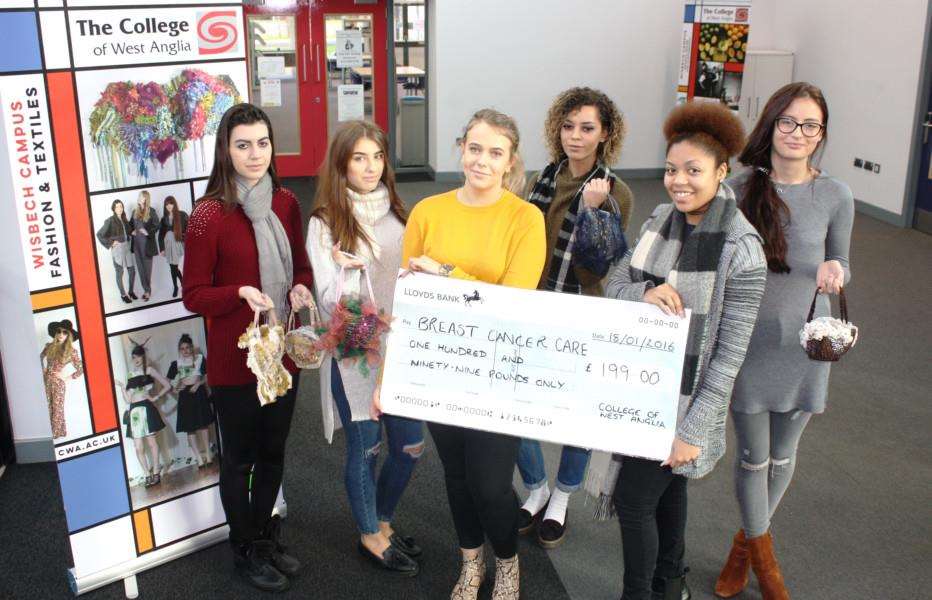 Pictured with the �199 raised for Breast Cancer Care are students, from left, Kelly-Marie Cox, Karina Furmanek, Oliwia Mamzer, Saffron Brown, Cheila Delgado and� Chloe Whitaker.