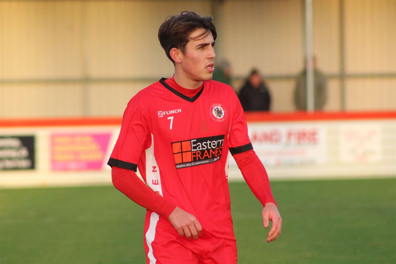 Action from today's game between Wisbech Town and Newark & Sherwood. Photo: ERIN LARHAM (61724549)