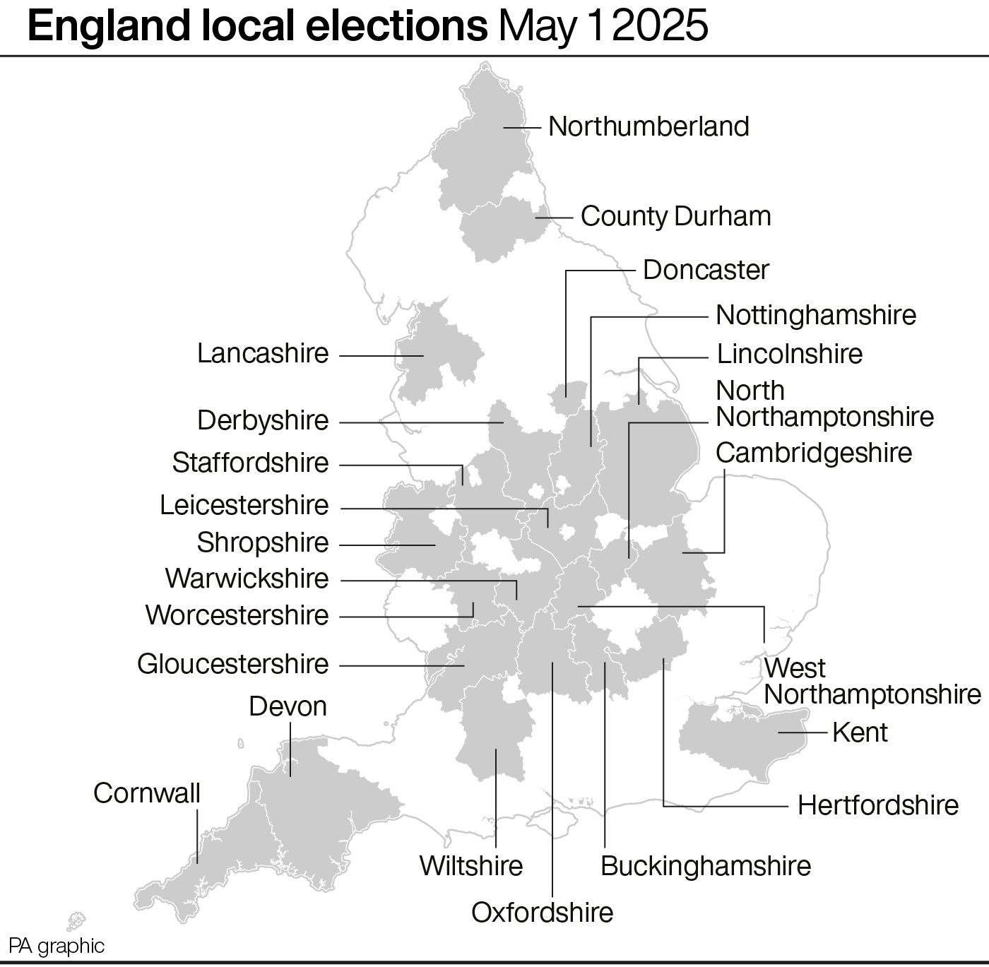 Local elections in England on May 1 2025 (PA Graphics)
