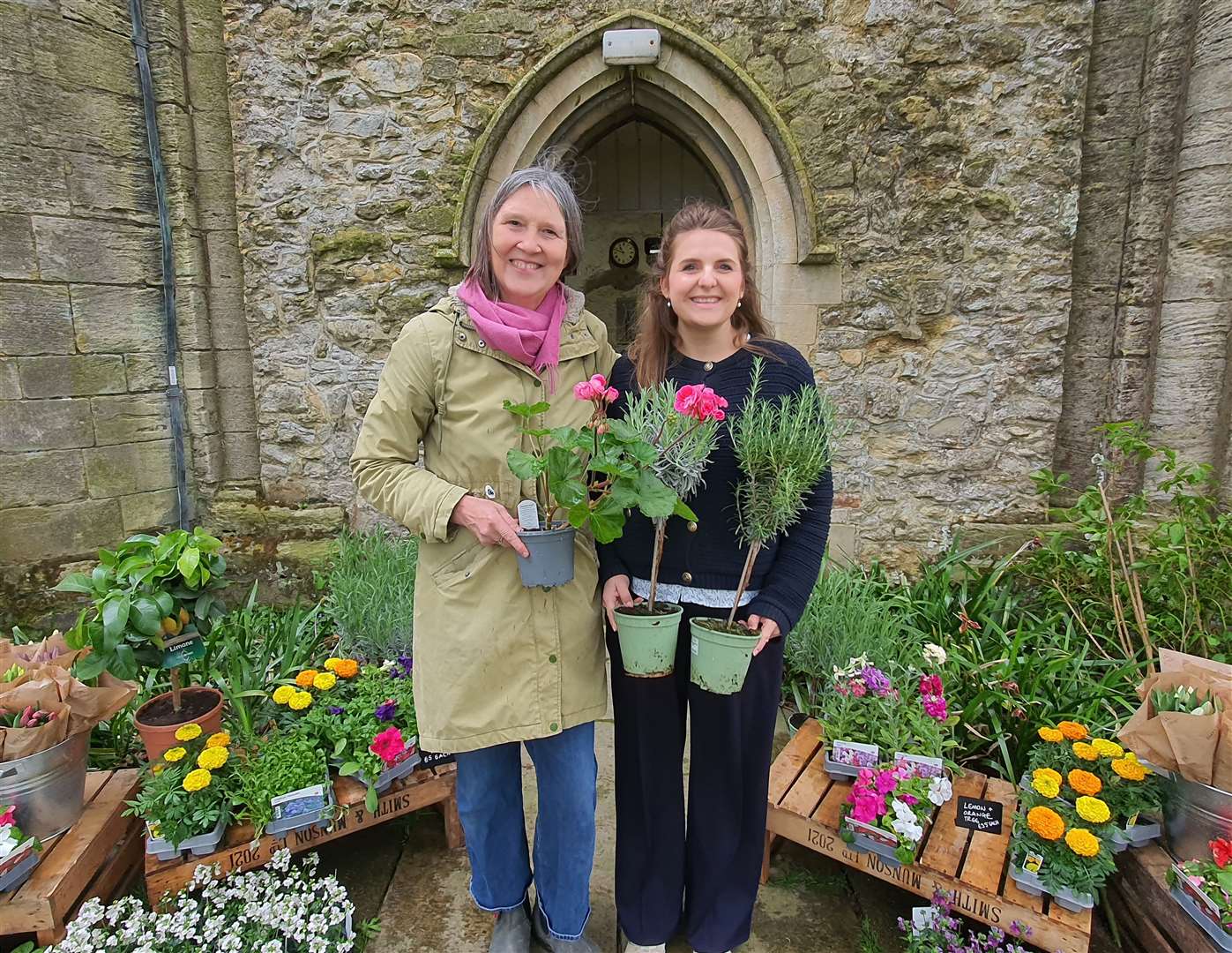 Volunteer Gaby Jeffs and Lizzie Munson owner of The Rose Press Garden provided plants to sell