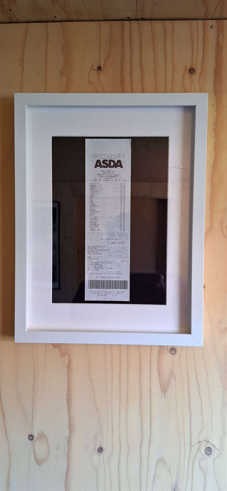 Graeme Bowman has since framed the alphabetic receipt (Graeme Bowman)