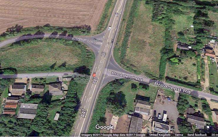 Broadend Road junction on the A47 where a roundabout is to be built. (5691415)