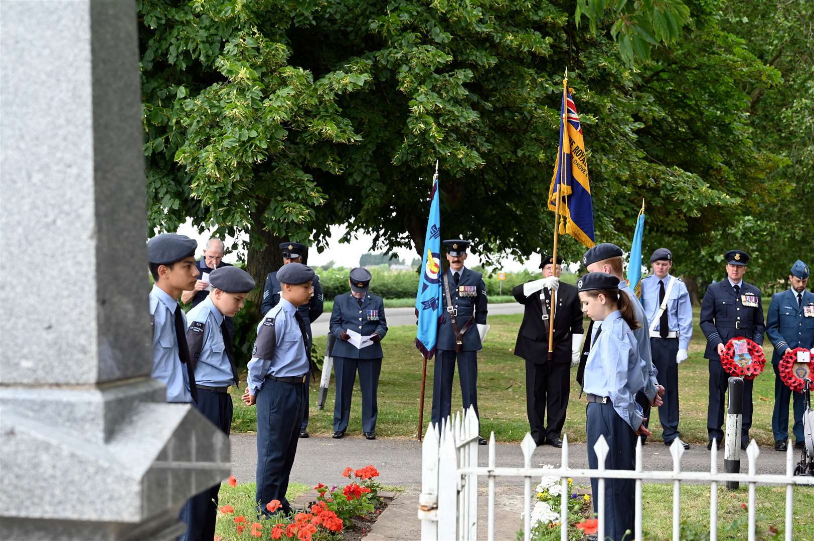 Unveling of a stone book at Parson Drove war memorial for those who died in a Lancseter plane at Sealeys Lane.