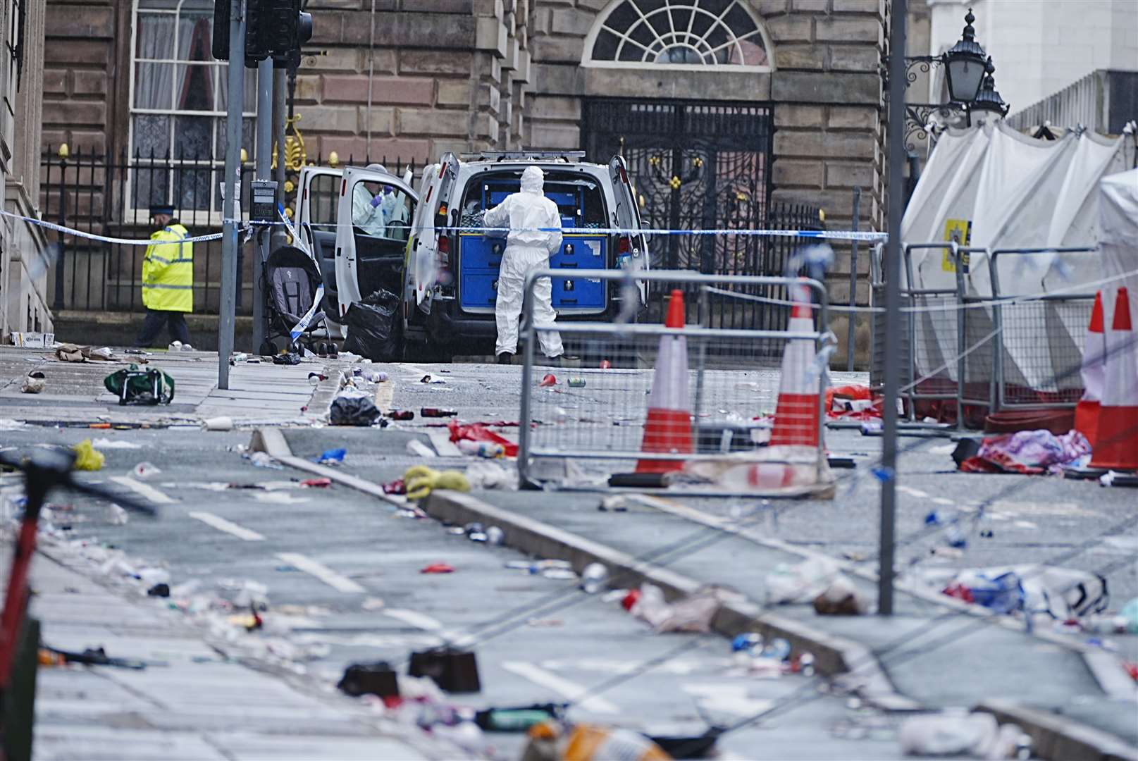 Forensic officers at the scene in Water Street (Peter Byrne/PA)