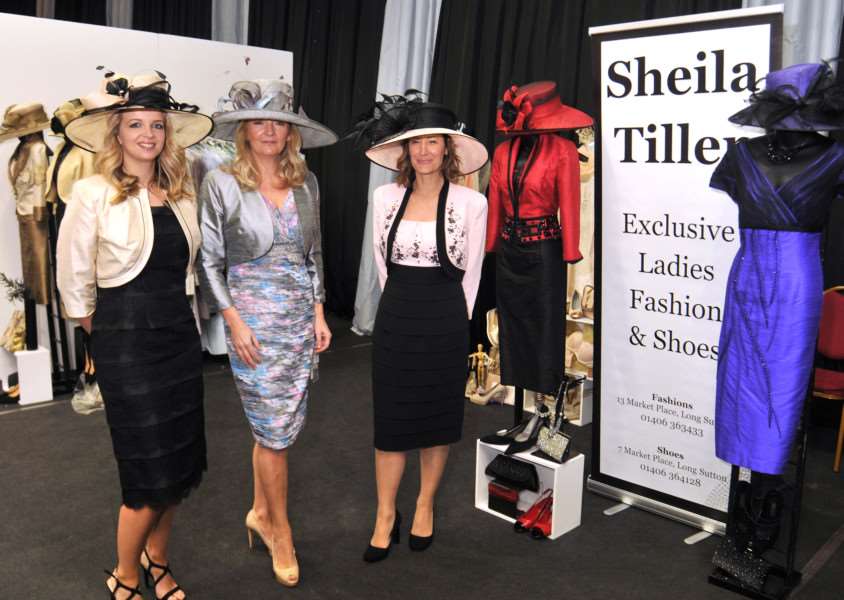ROYAL ASCOT LOOK: Sarah and Elaine Tunnard with Lisa Burton model ideas for Ladies' Day at the royal horse racing festival during the Cupids Wedding Show at, Springfields Events and Conference Centre, Spalding, in March 2016. Photo by Tim Wilson. SG060316-104TW.