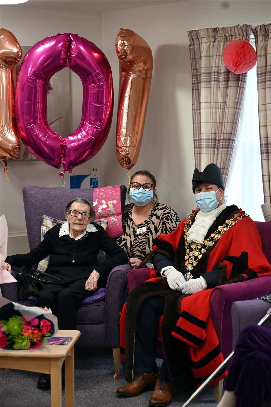 107 year old Eva Copeman with Mayor Andrew Lynn and manager Shelley Vail. (55158753)