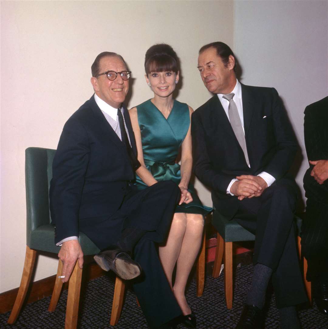Actress Audrey Hepburn with My Fair Lady co-stars Stanley Holloway, father of Julian, and Rex Harrison (PA)