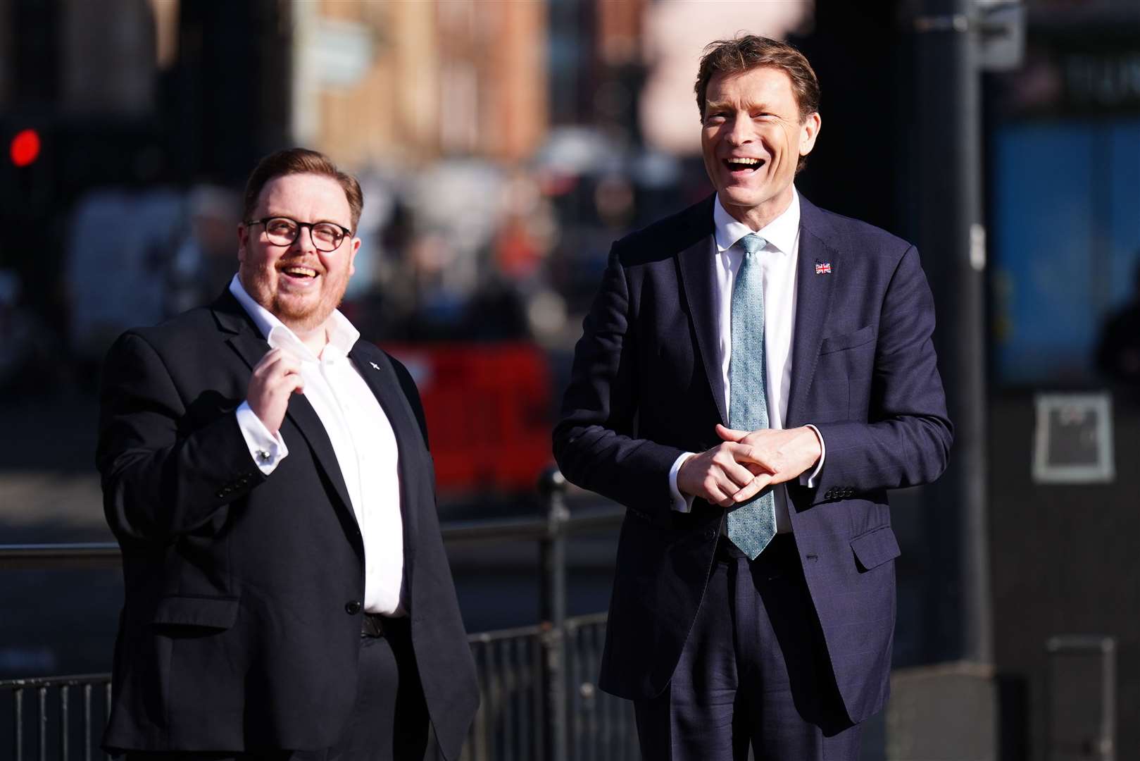 Reform UK deputy leader Richard Tice MP, right, with Reform UK Shettleston councillor Thomas Kerr (Jane Barlow/PA)