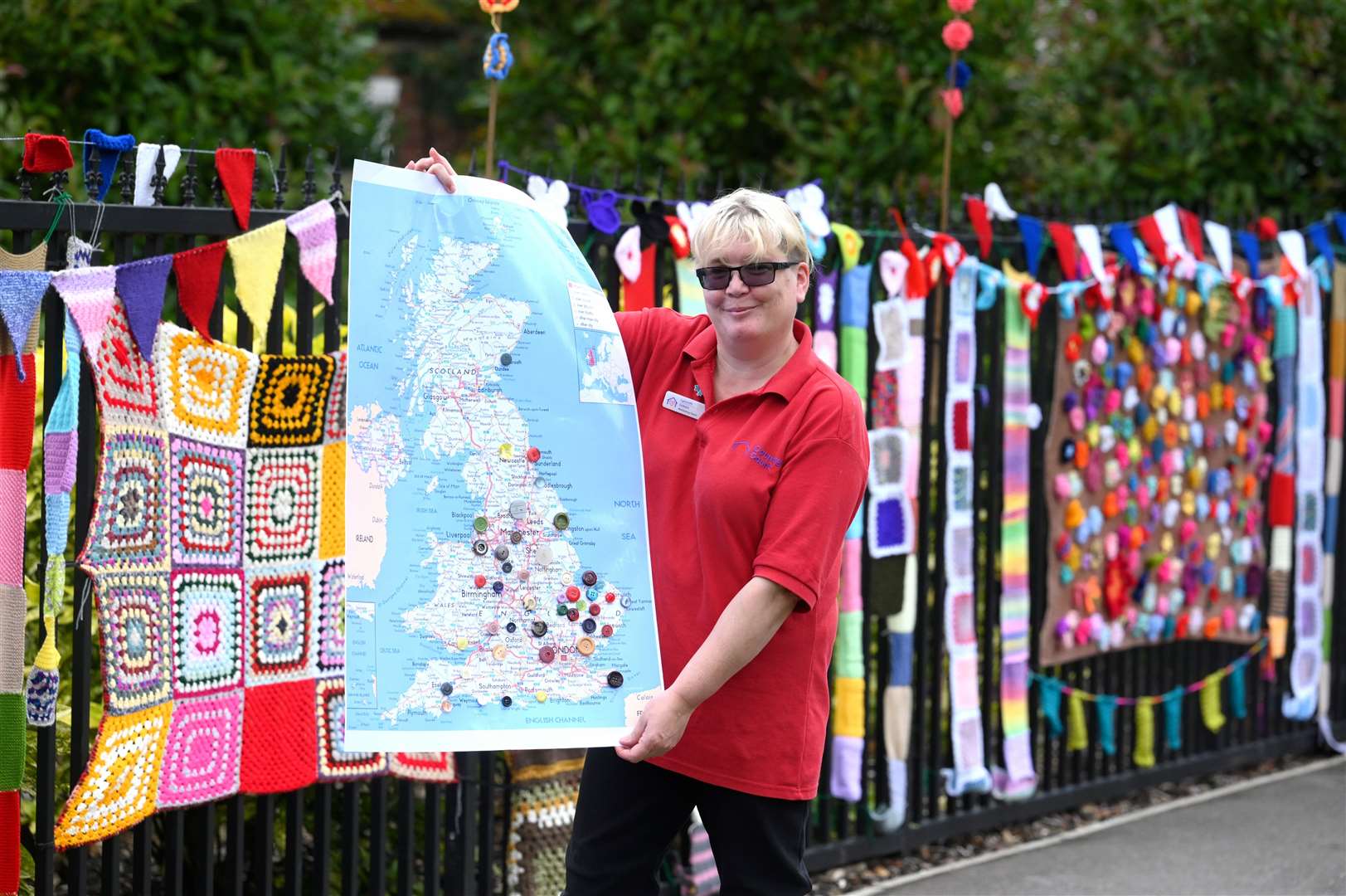 Lyncroft Care Home’s Sarah Perkins appealed for knitted and crocheted items to yarn bomb the railings outside the home.