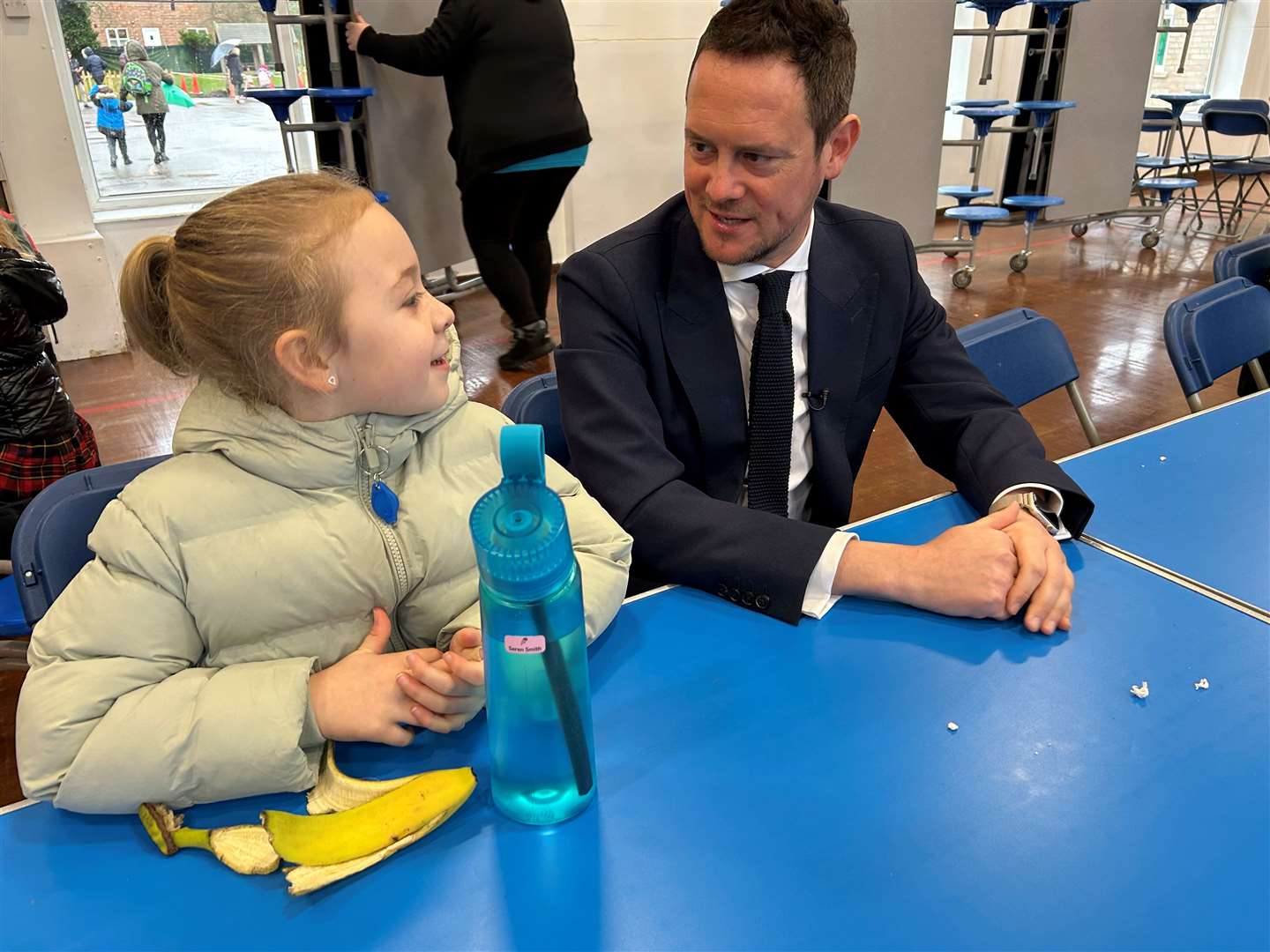 Stephen Morgan visited Peckover School, pictured with Serea