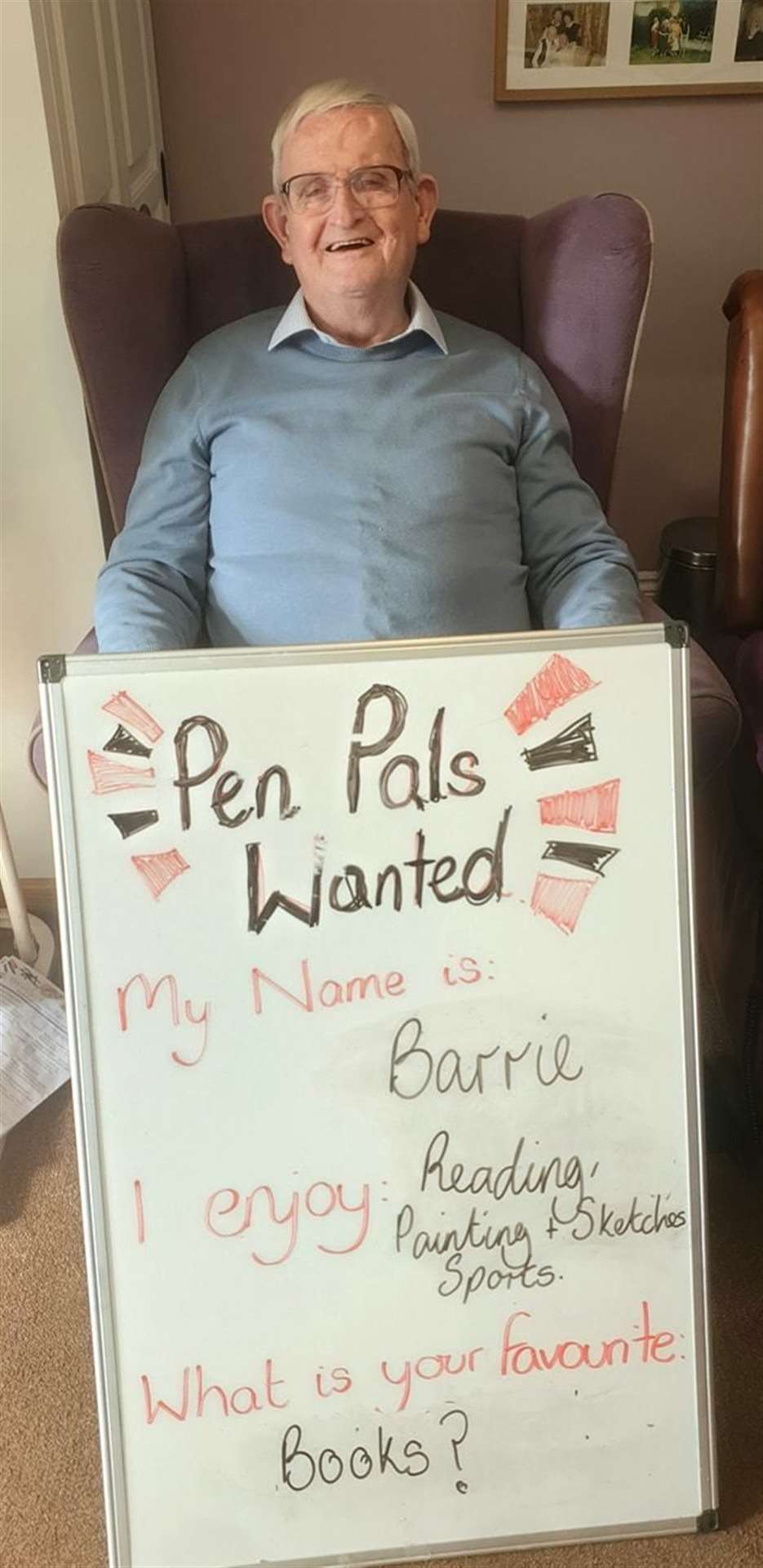 Barrie has lots of interests - could you be his penpal? (55107269)