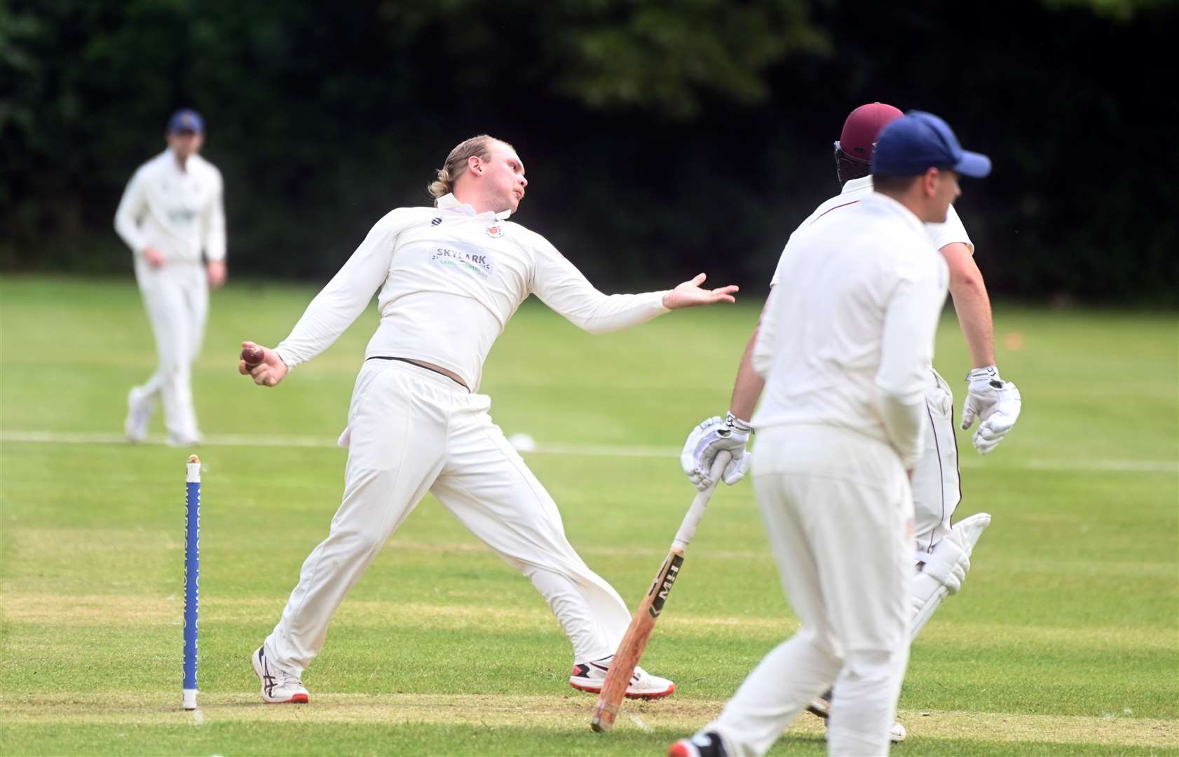 Ryan Clark bowling for Wisbech v Sudbury