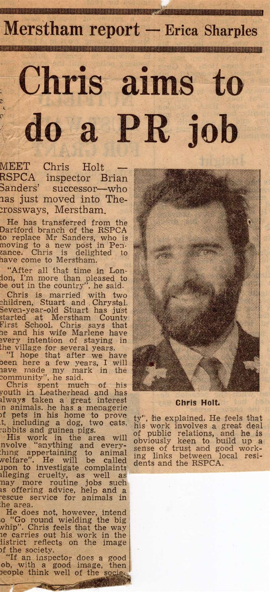 Chris Holt had a memorable career with the RSPCA and his adventures were covered in the local press at the time.
