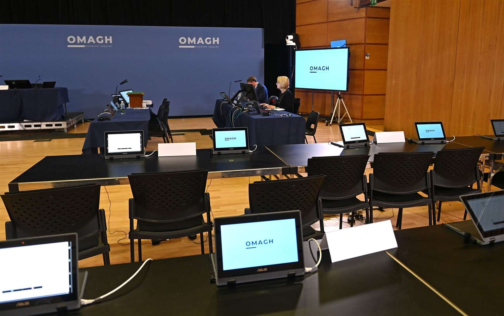 The hearing room at the Omagh Bombing Inquiry (Liam McBurney/PA)