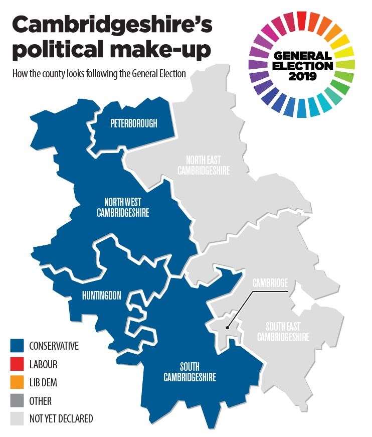 Cambridgeshire is all blue after the general election 2019. (24140419)