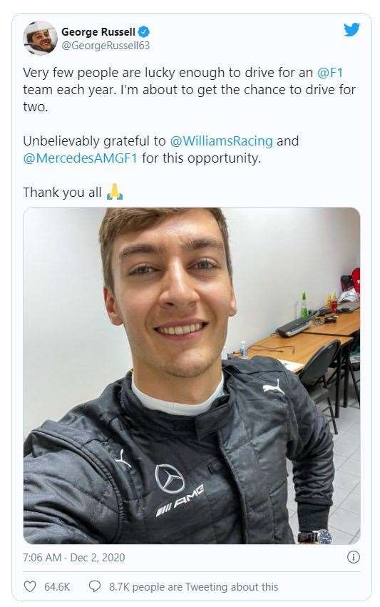 George Russell, who attended Wisbech Grammar School, is replacing Lewis Hamilton in the Sakhir Grand Prix in Bahrain this weekend. (43373729)