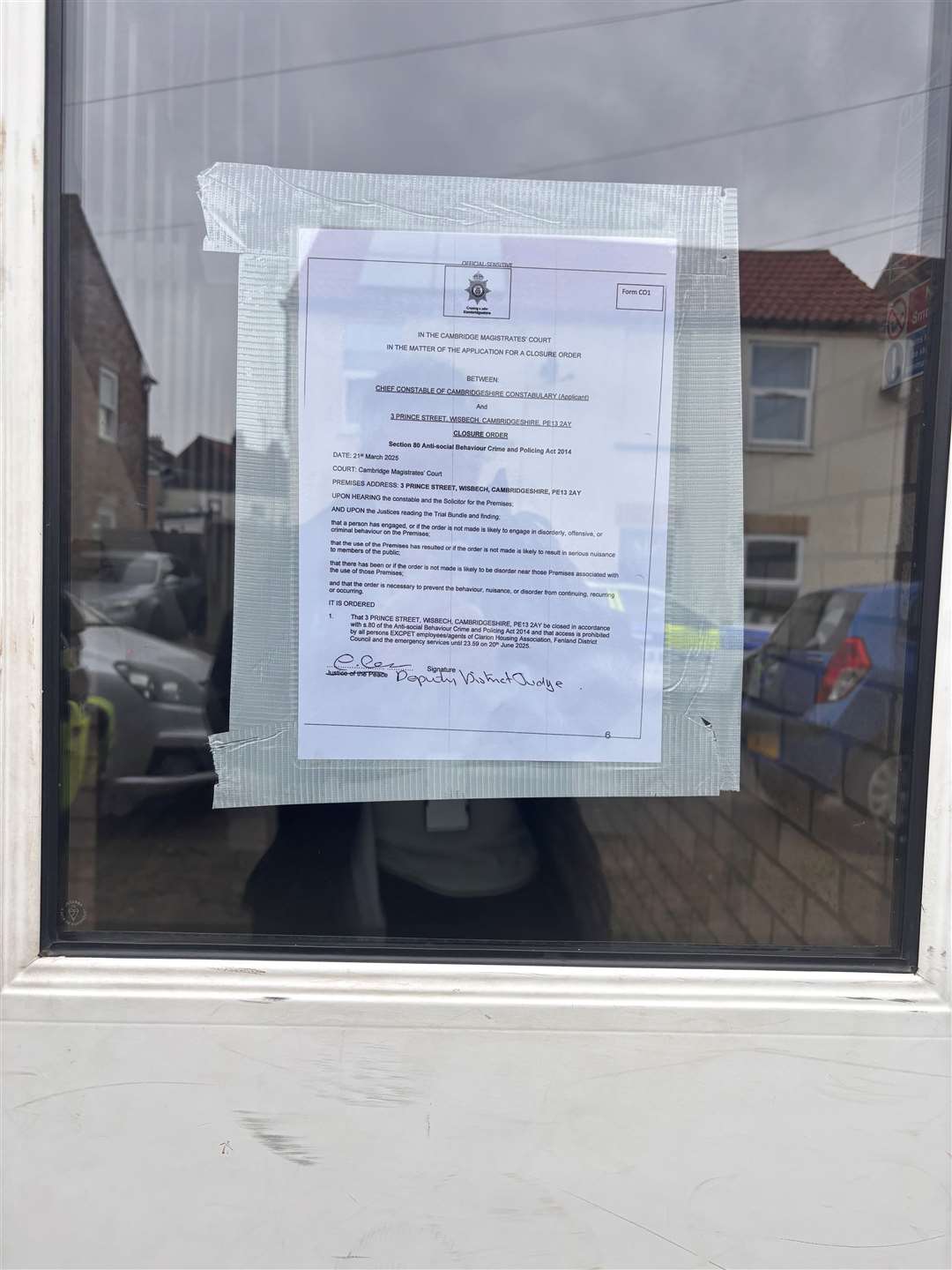 The closure order at 3 Prince Street, Wisbech