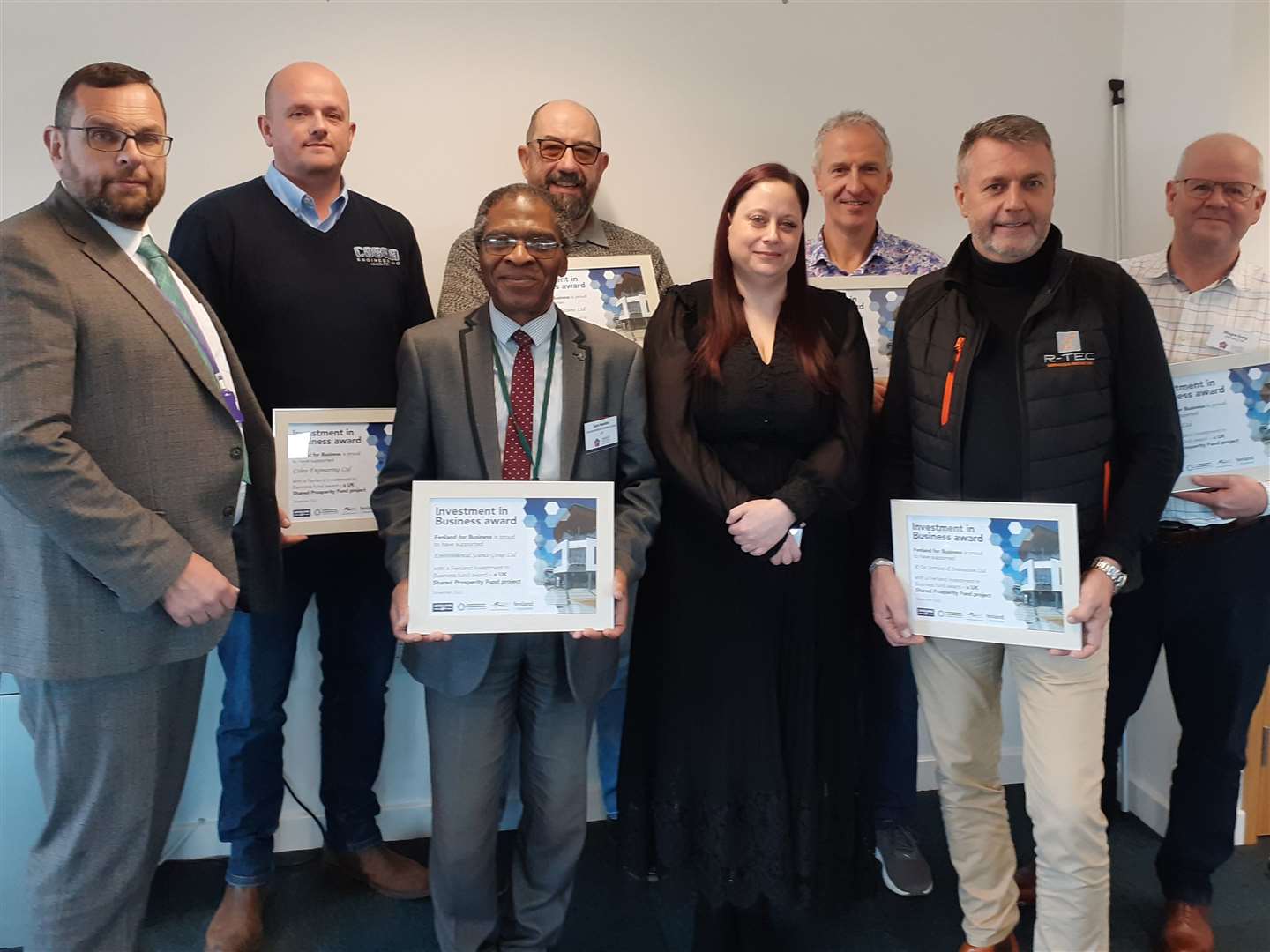 Cllr Ian Benney (left) with representatives from businesses successful in securing a total of £190k in the first round of Shared Prosperity Fund-backed Fenland grants as the new application round is launched.