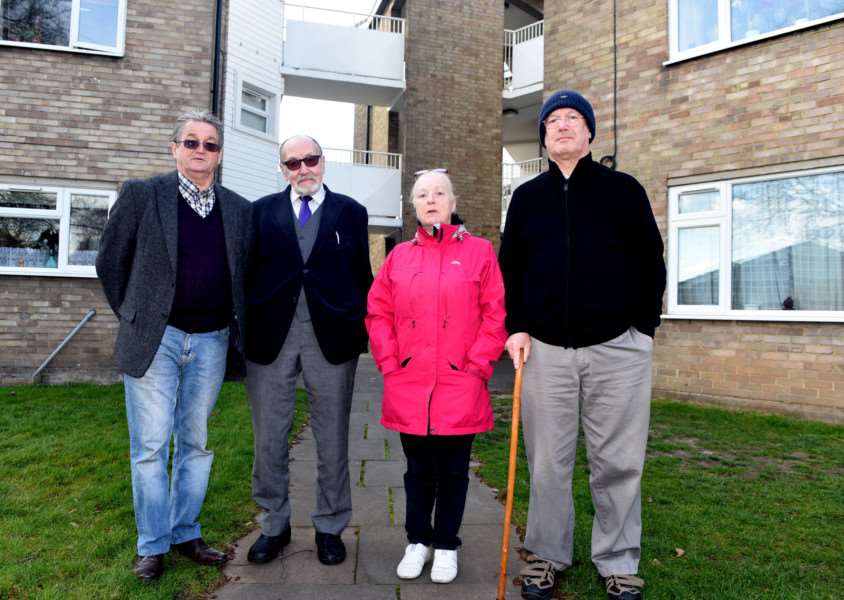residents and councillors upset with the housing probelms at John F Kennedy Court'left to right Cllr Peter Human, Cllr Alan Lay, Jane Abrams and Trevor Daisley ANL-160330-162923009