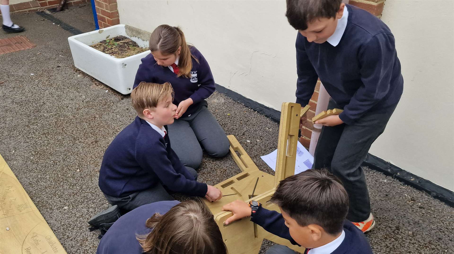 Pupils from Townley's Year 6 2023 with their leavers bench.