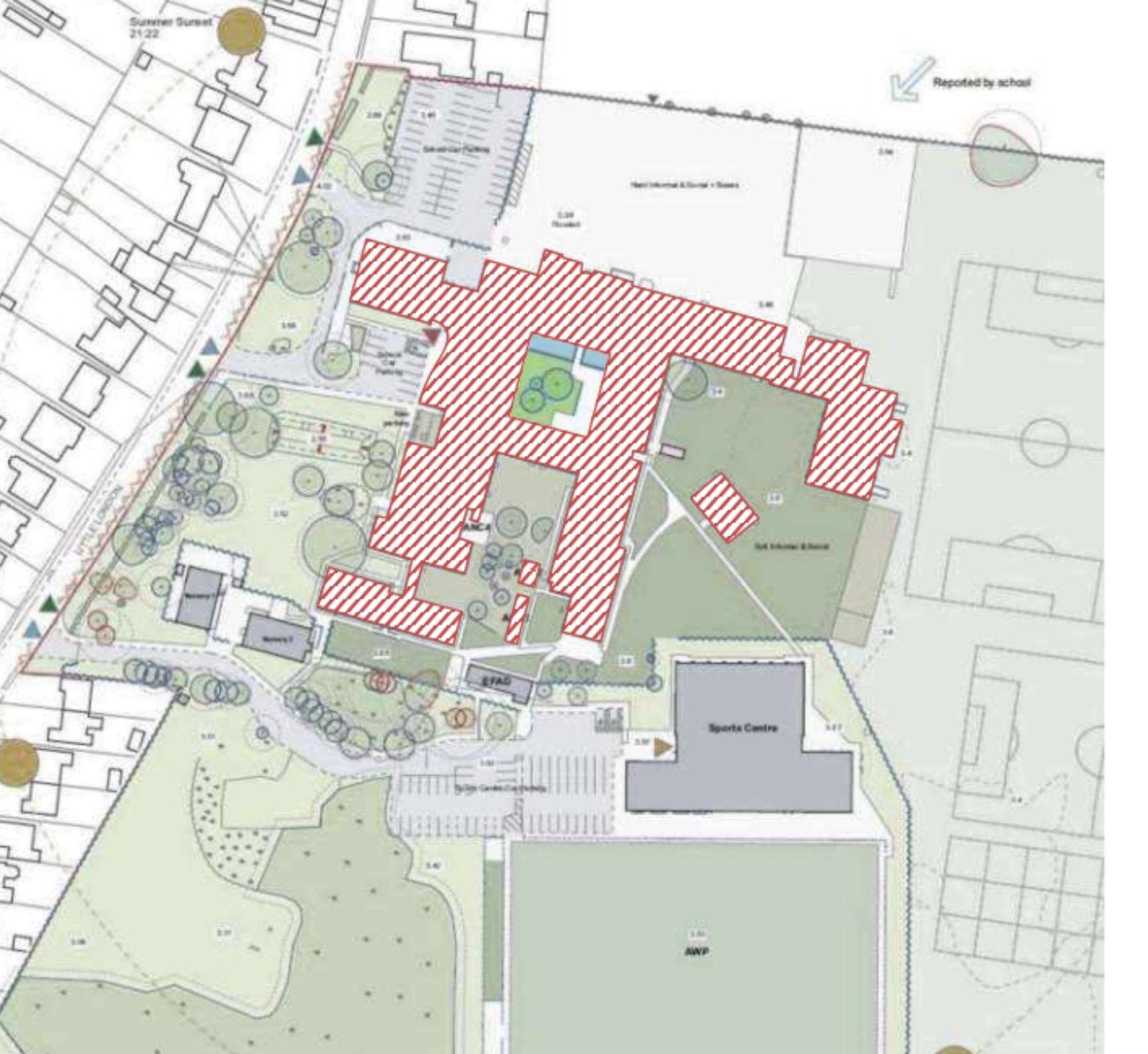 The red lines denote the areas to be demolished